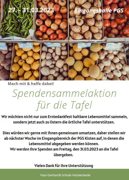 Spendenaufruf für die örtliche Tafel - PGS
